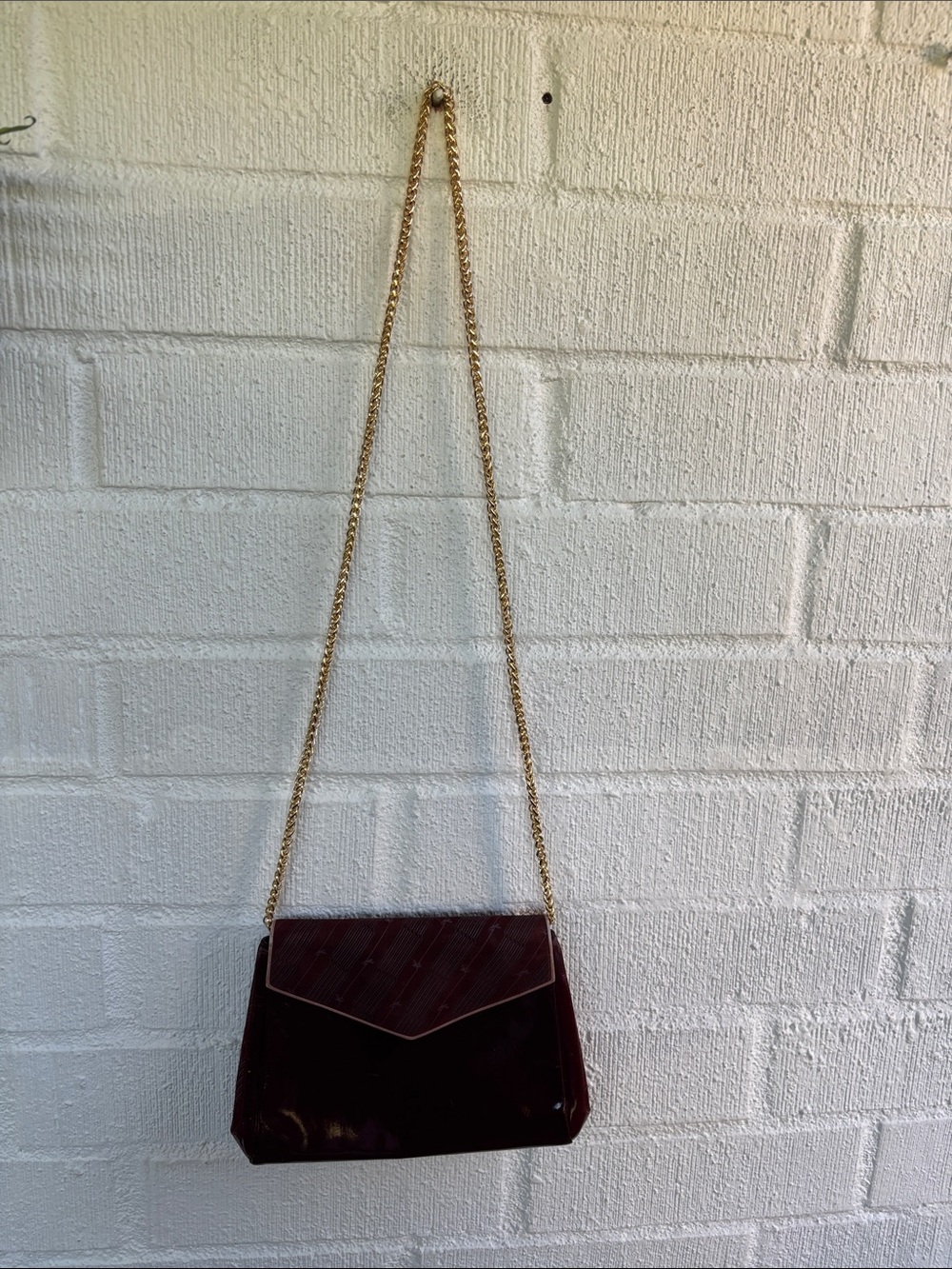 Linea Patent Leather Burgundy Envelope Crossbody with Contrast Trim